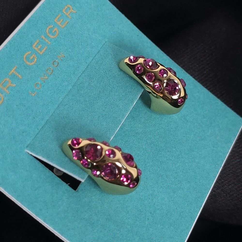 KURT GEIGER Women’s‎ New Glam Crystal Pink Gold Tone Huggie Earrings